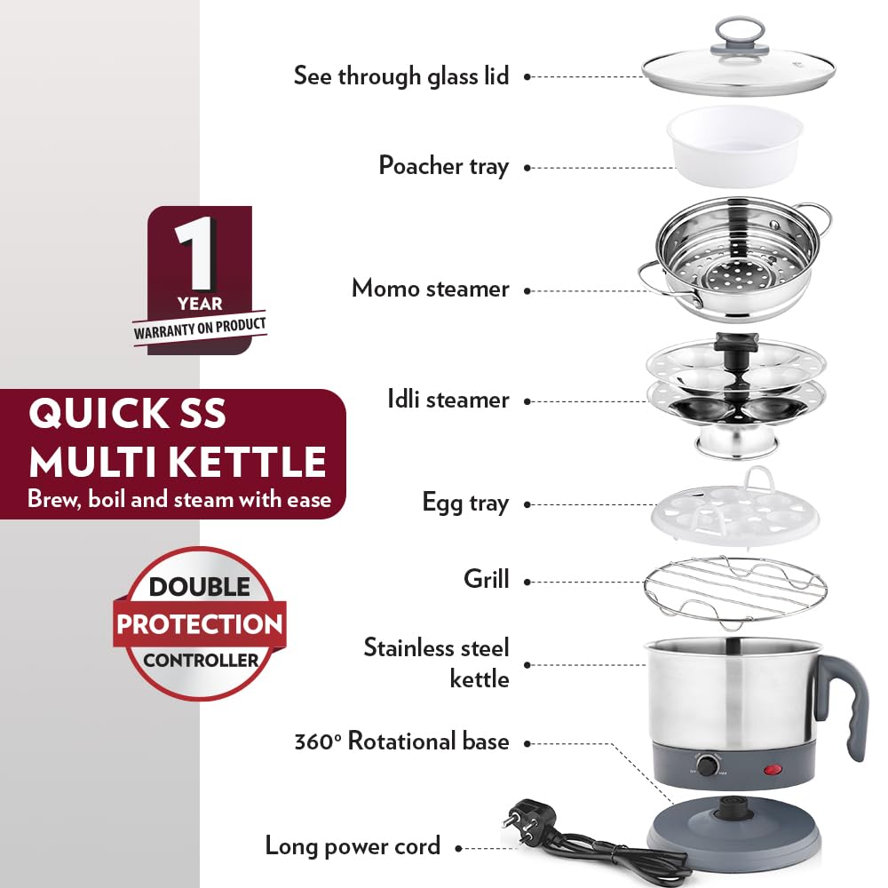Kettle BOROSIL Quick SS Multipurpose - 1.3 l