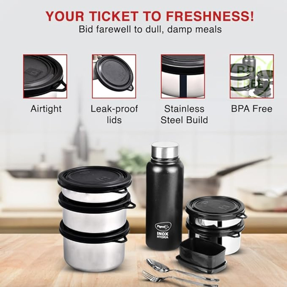 Lunch Box PIGEON Treat Stainless Steel - Black Pack of 4