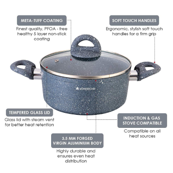 Casserole with Lid 24 cm WONDERCHEF Granite Non-stick Pans