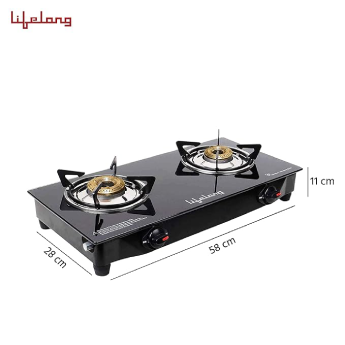 Gas Stove LIFELONG Glass Top - 2 Burner