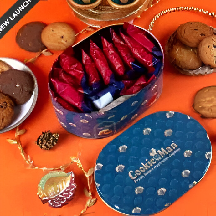 Customized Cookie Tin COOKIE MAN Munch Magic Oval Tin