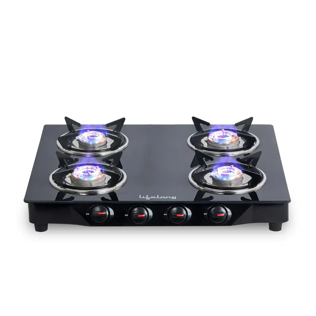 Gas Stove LIFELONG Glass Top - 4 Burner